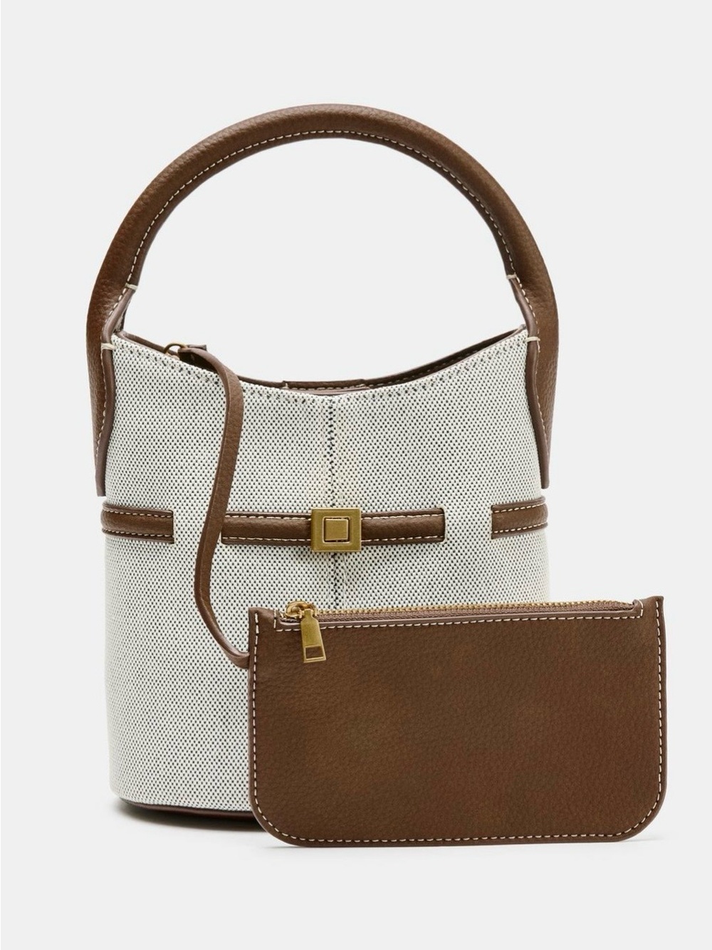 Zara Light Beige Mini Canvas Bucket Bag. Brand new!